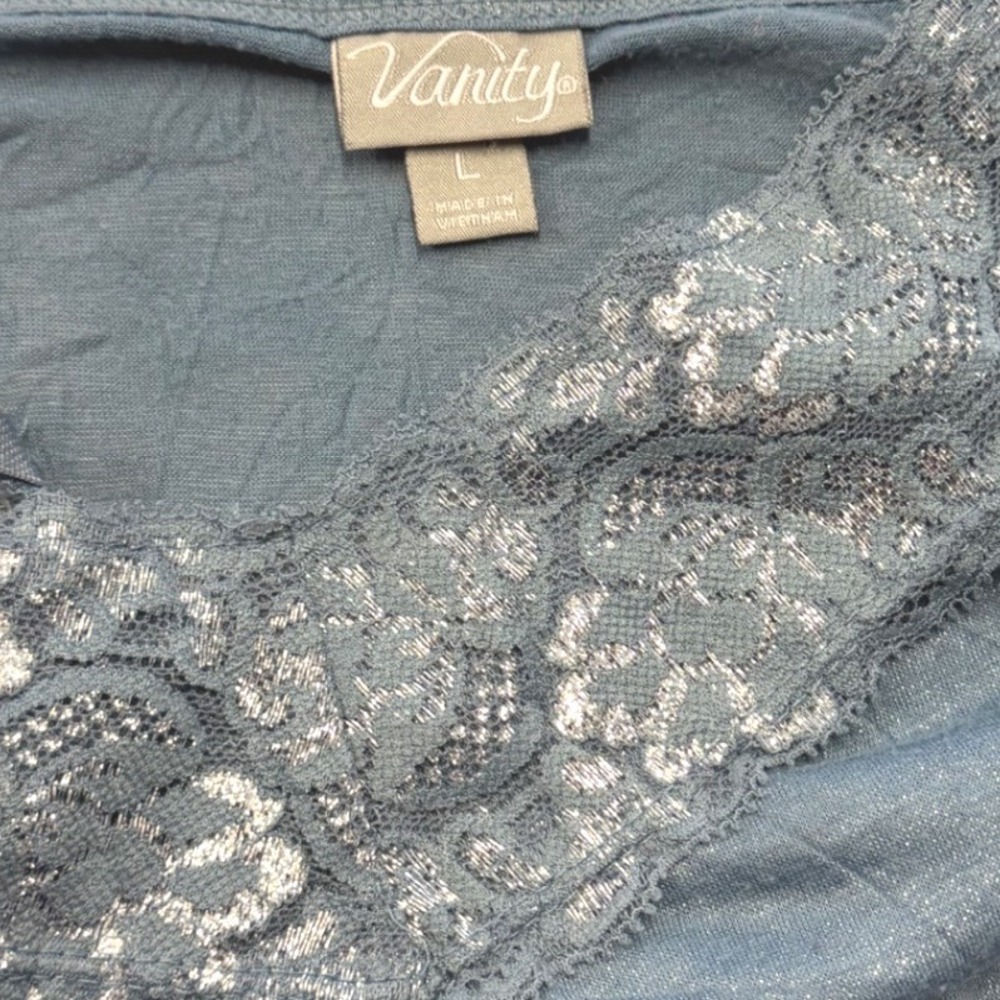 Vanity Y2K Coquette Balletcore Camisole Top Blue Metallic Lace Womens Large - Picture 6 of 7